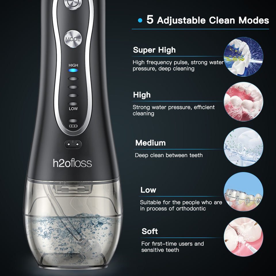 Nettoyeur de dents domestique, 5 Modes, Rechargeable, étanche, hydropulseur, 300ml