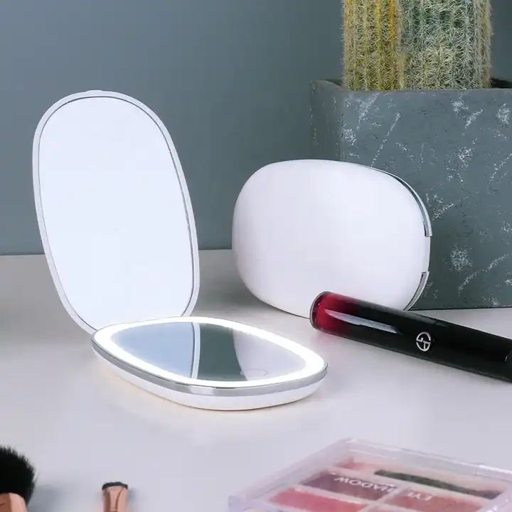 Miroir de maquillage cosmétique LED pliable de voyage, Portable, avec lumières