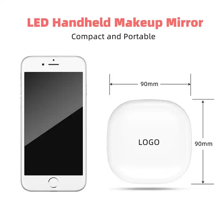 Miroir de poche pliant rond double face portable rechargeable avec lumière LED