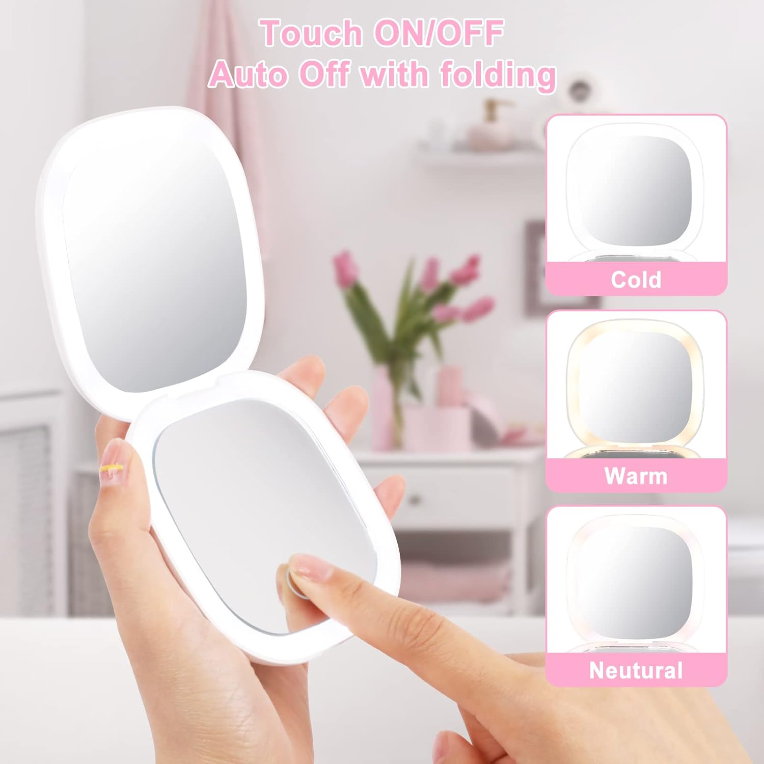 Mini lampe de miroir de maquillage à LED de poche portable pliable de voyage