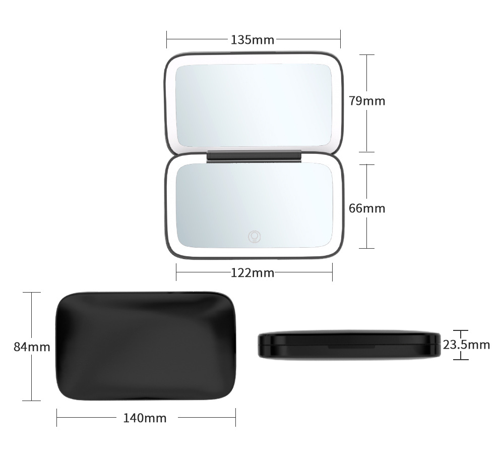 Miroir de maquillage LED pliable à 2 côtés de voyage portable avec lumière