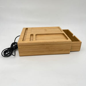 Chargeur sans fil en bois de bambou 10W avec organisateur de bureau pour chambre à coucher 