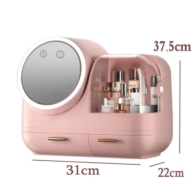 Organisateur de maquillage portable avec miroir et ventilateur de lumière LED