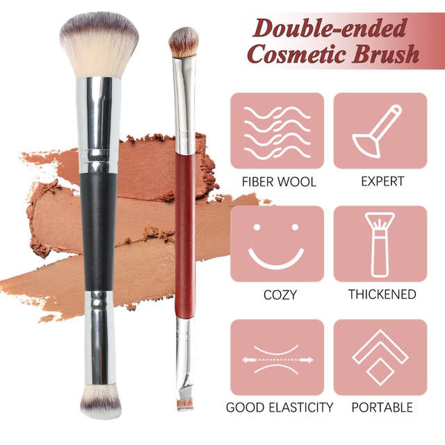 Brosse de maquillage à poignée en plastique double face jeu pour le visage