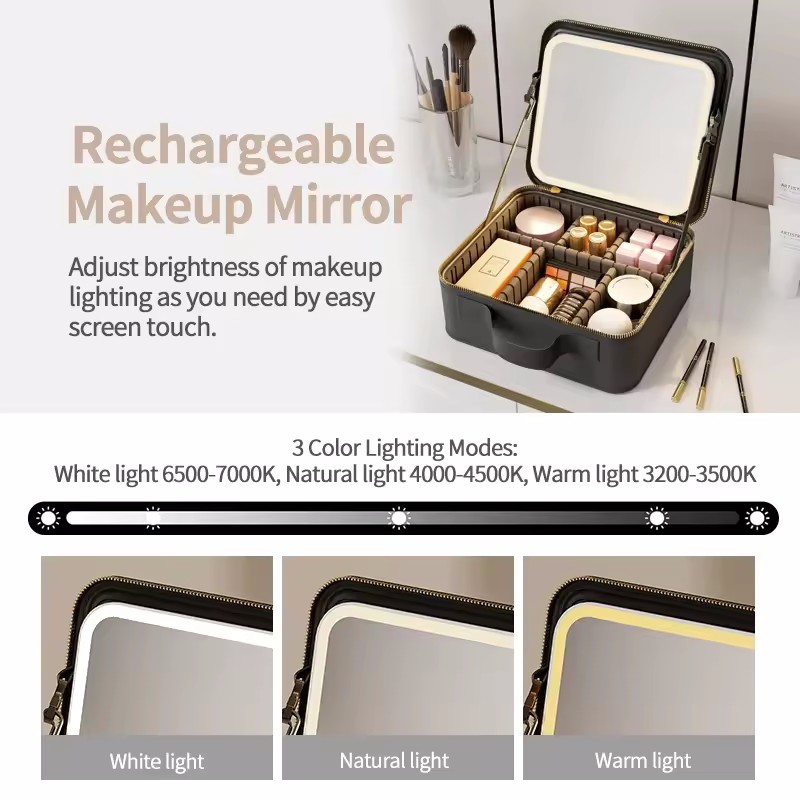 Sac de maquillage de trousse à maquillage de voyage étanche portable avec miroir LED