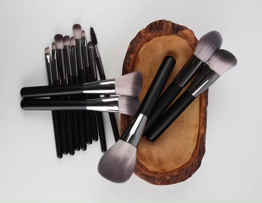 Ensemble de pinceaux cosmétiques pour cheveux synthétiques, vente en gros, 14 pièces, manche en bois