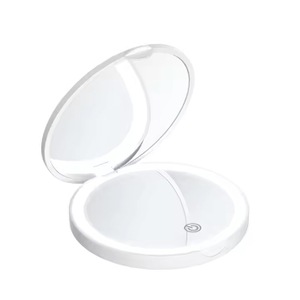 Miroir de maquillage de vanité rond de voiture éclairé par LED rechargeable pliant tenu dans la main