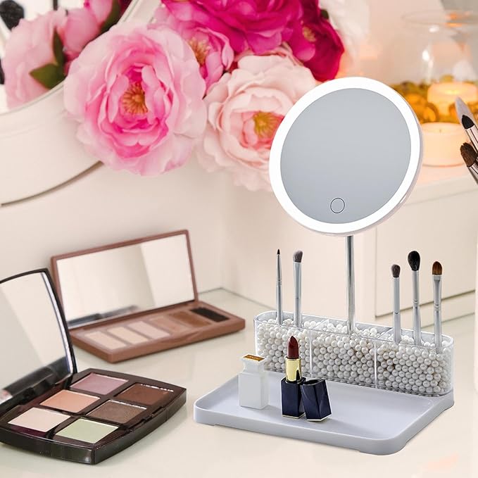 Miroir de maquillage de table LED rechargeable intelligent avec commande tactile 