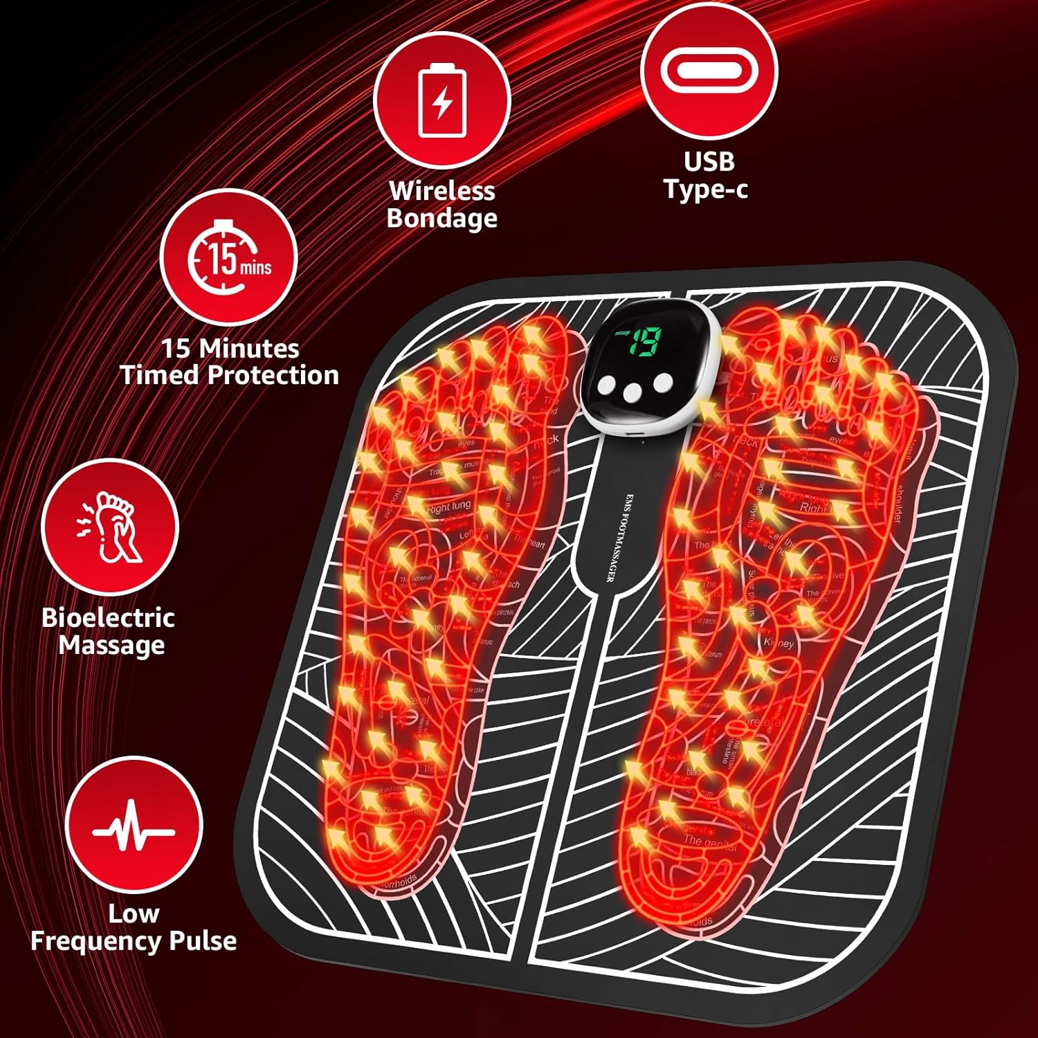 Tapis de massage des pieds à impulsion électrique EMS, chargement USB, vente en gros