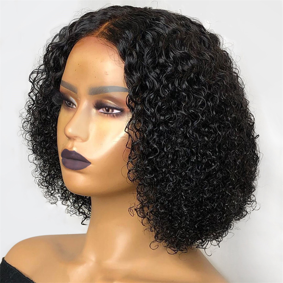 4*4 Kinky Curly Bob 9A 180 Densité Dentelle Cheveux Humains