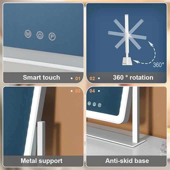 Miroir de courtoisie de bureau à LED de maquillage à contrôle tactile intelligent Hollywood avec lumières