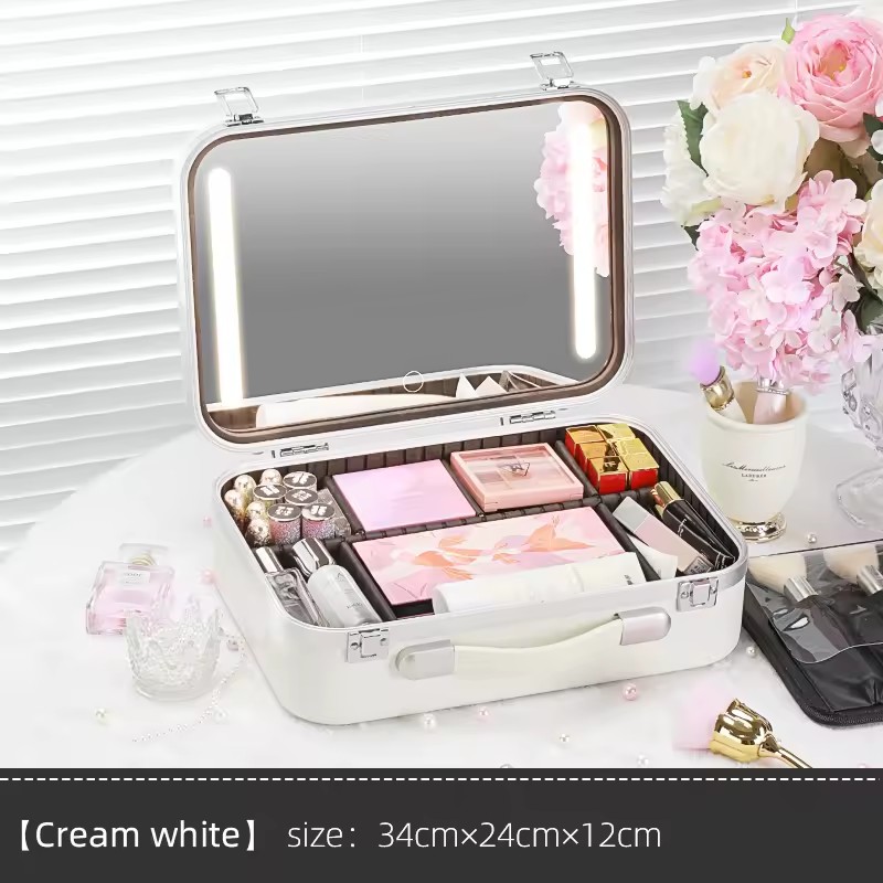 Kit de maquillage professionnel portable, organisateur de cosmétiques avec miroir et lumières