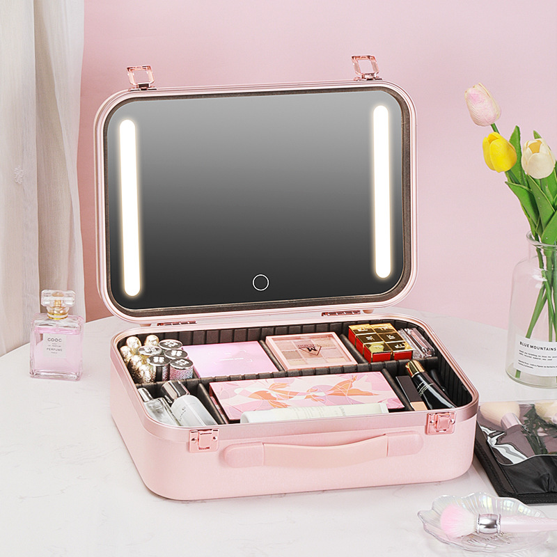 Kit de maquillage professionnel portable, organisateur de cosmétiques avec miroir et lumières