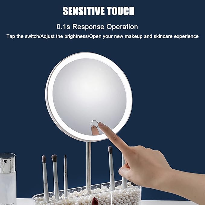 Miroir de maquillage de table LED rechargeable intelligent avec commande tactile 