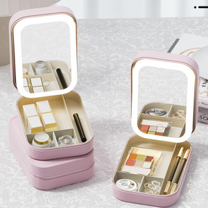 Boîte de rangement de maquillage intégrée de voyage avec miroir lumineux