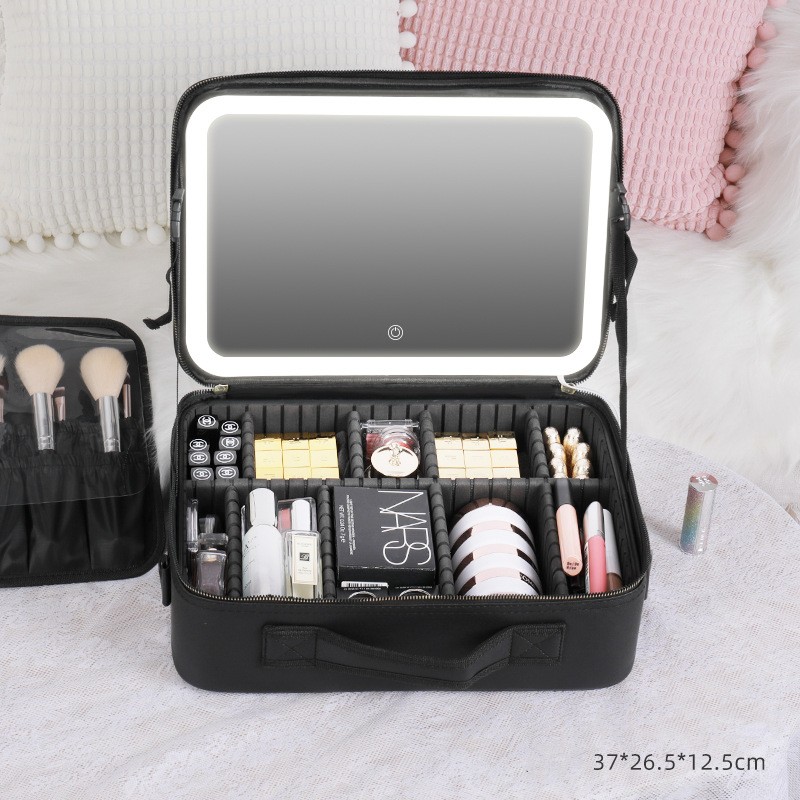 Sac de maquillage de trousse à maquillage de voyage étanche portable avec miroir LED