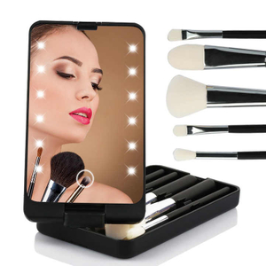 Ensemble de pinceaux d'ombres à paupières en poudre de fond de teint de maquillage de voyage avec miroir lumineux LED