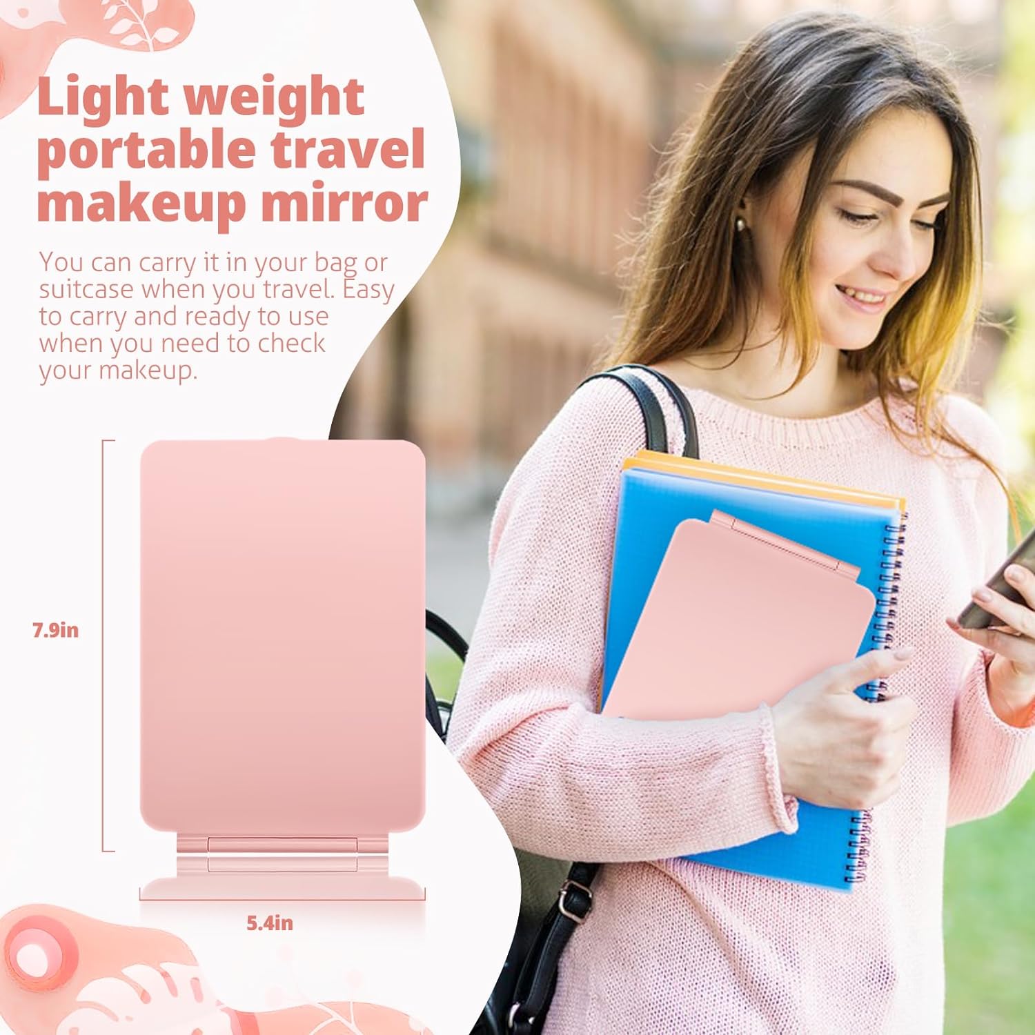 Miroir de maquillage mené pliable rechargeable de voyage portatif de bureau de 7,9 pouces