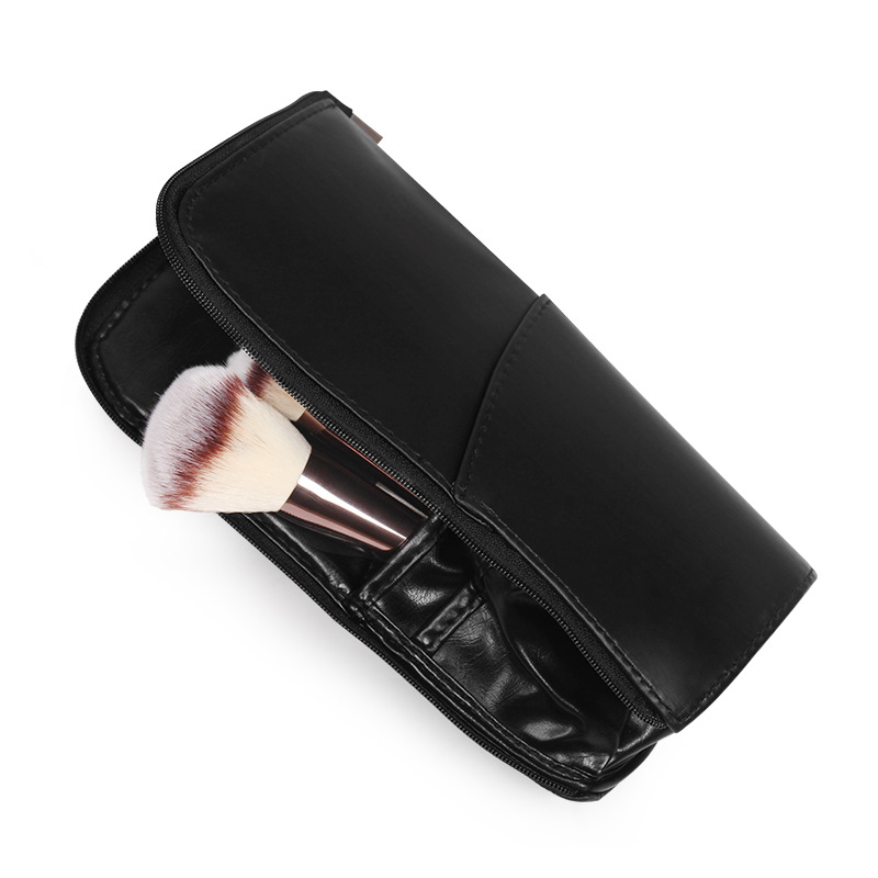 Porte-pinceau de maquillage debout noir, étui à pinceaux cosmétiques en Pu à fermeture éclair