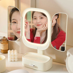 Boîte de rangement cosmétique pour le maquillage des femmes avec lumière ambiante réglable et miroir