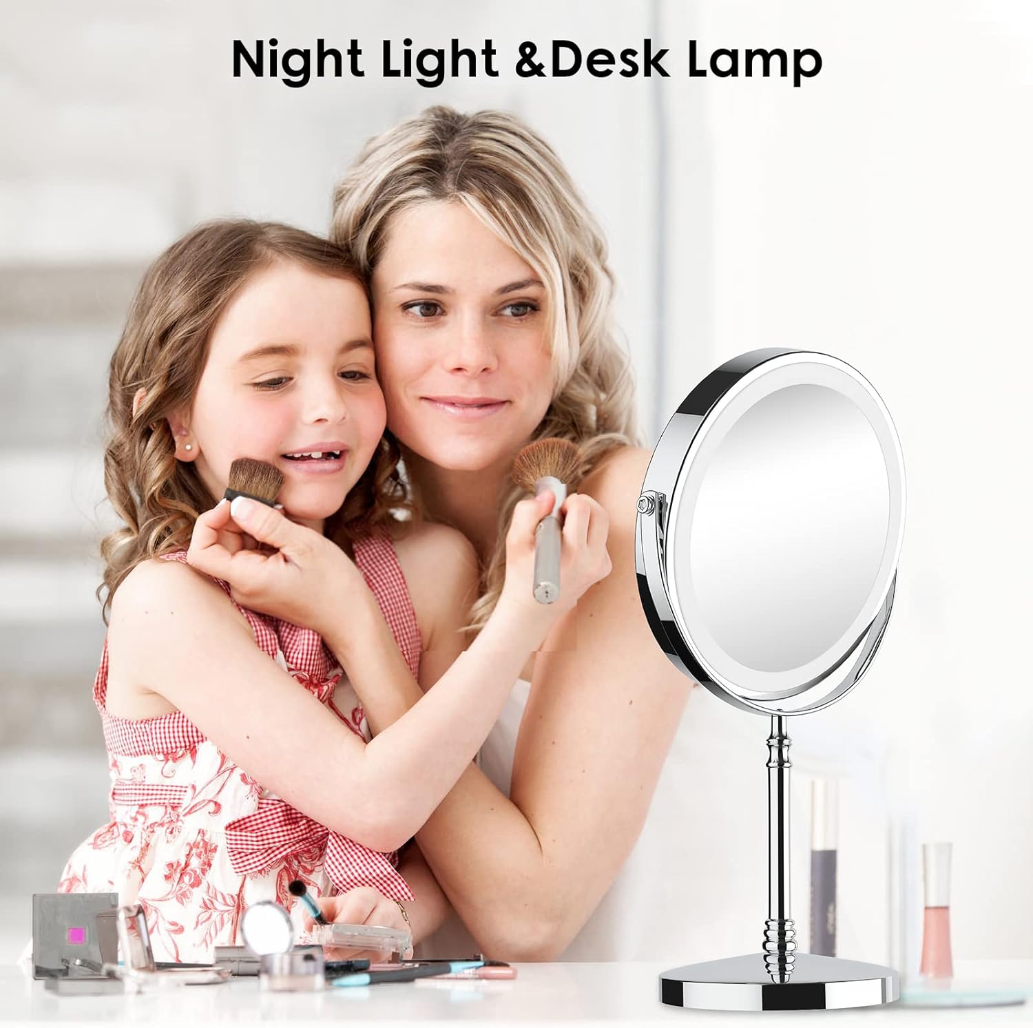 Miroir de maquillage LED grossissant 10X double face de 8 pouces 