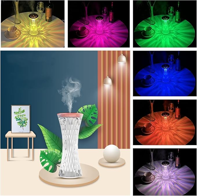 Humidificateurs de lampe de Table en cristal de diamant à changement automatique de 7 couleurs pour chambre à coucher