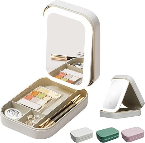 Boîte de rangement de maquillage intégrée de voyage avec miroir lumineux