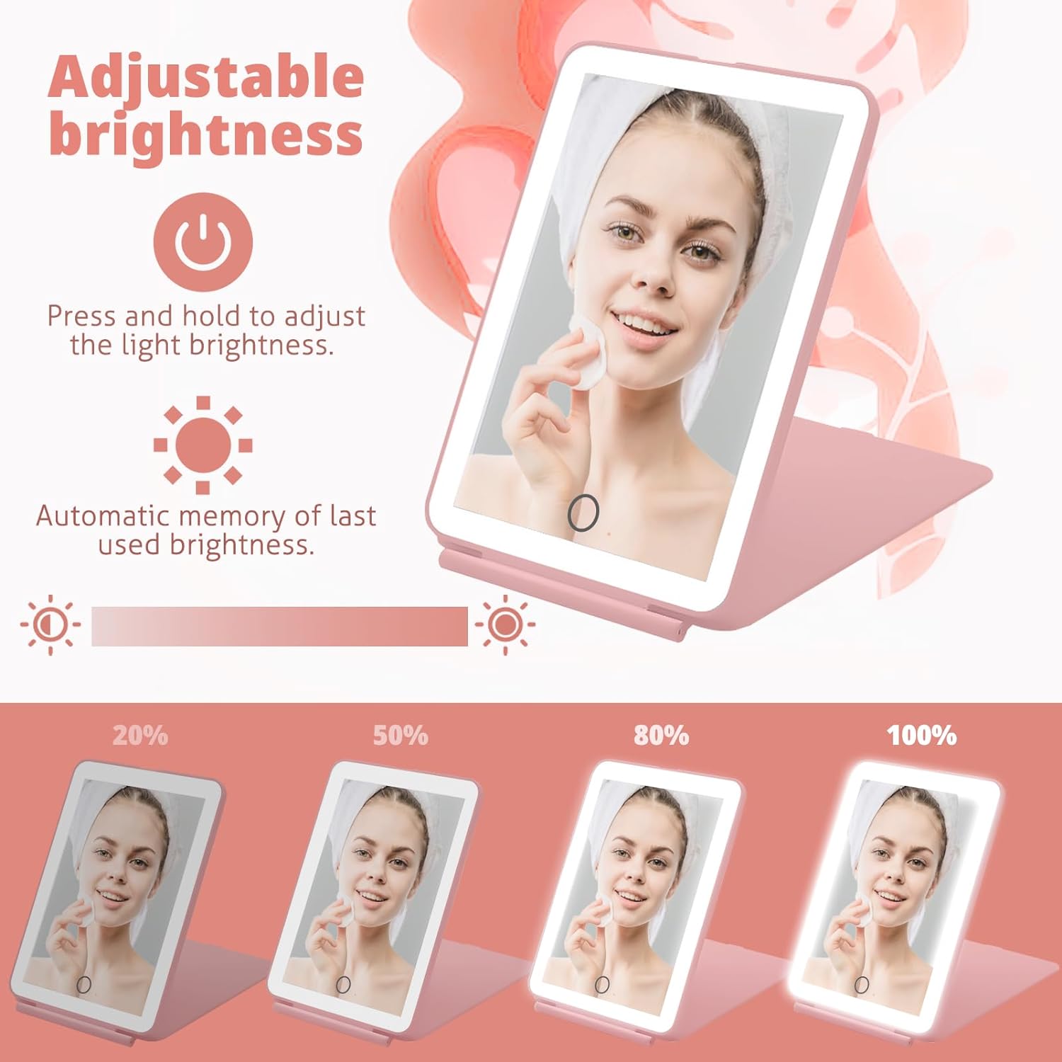 Miroir de maquillage mené pliable rechargeable de voyage portatif de bureau de 7,9 pouces