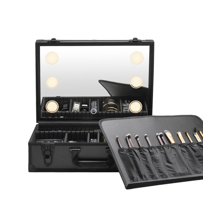 Organisateur de trousse à maquillage portable avec miroir et lumières