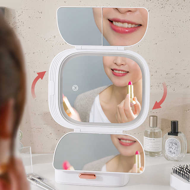 Boîte de rangement cosmétique pour le maquillage des femmes avec lumière ambiante réglable et miroir