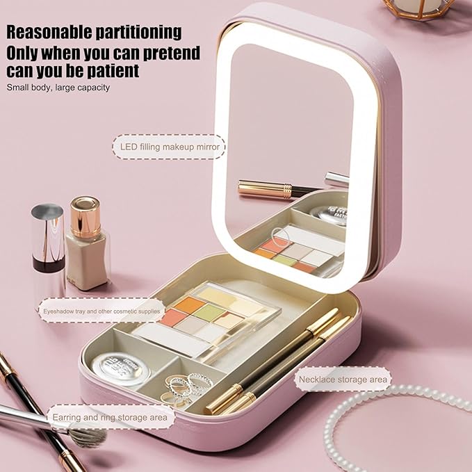 Boîte de rangement de maquillage intégrée de voyage avec miroir lumineux